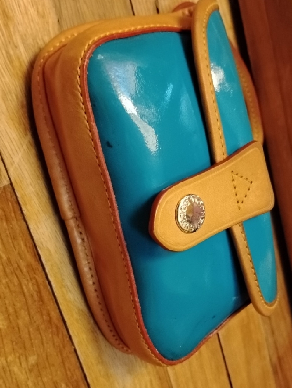 Dooney Bourke Teal Green and Tan Women's Wristlet, Clutch. Patent. CLOSING SALE - Picture 13 of 14